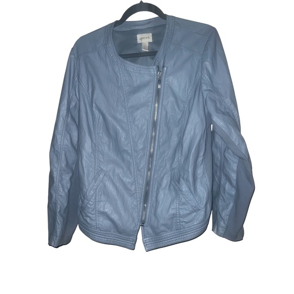 Chico's Moto Jacket Faux Leather Suede Trim blue Size 2 boho - Picture 7 of 7